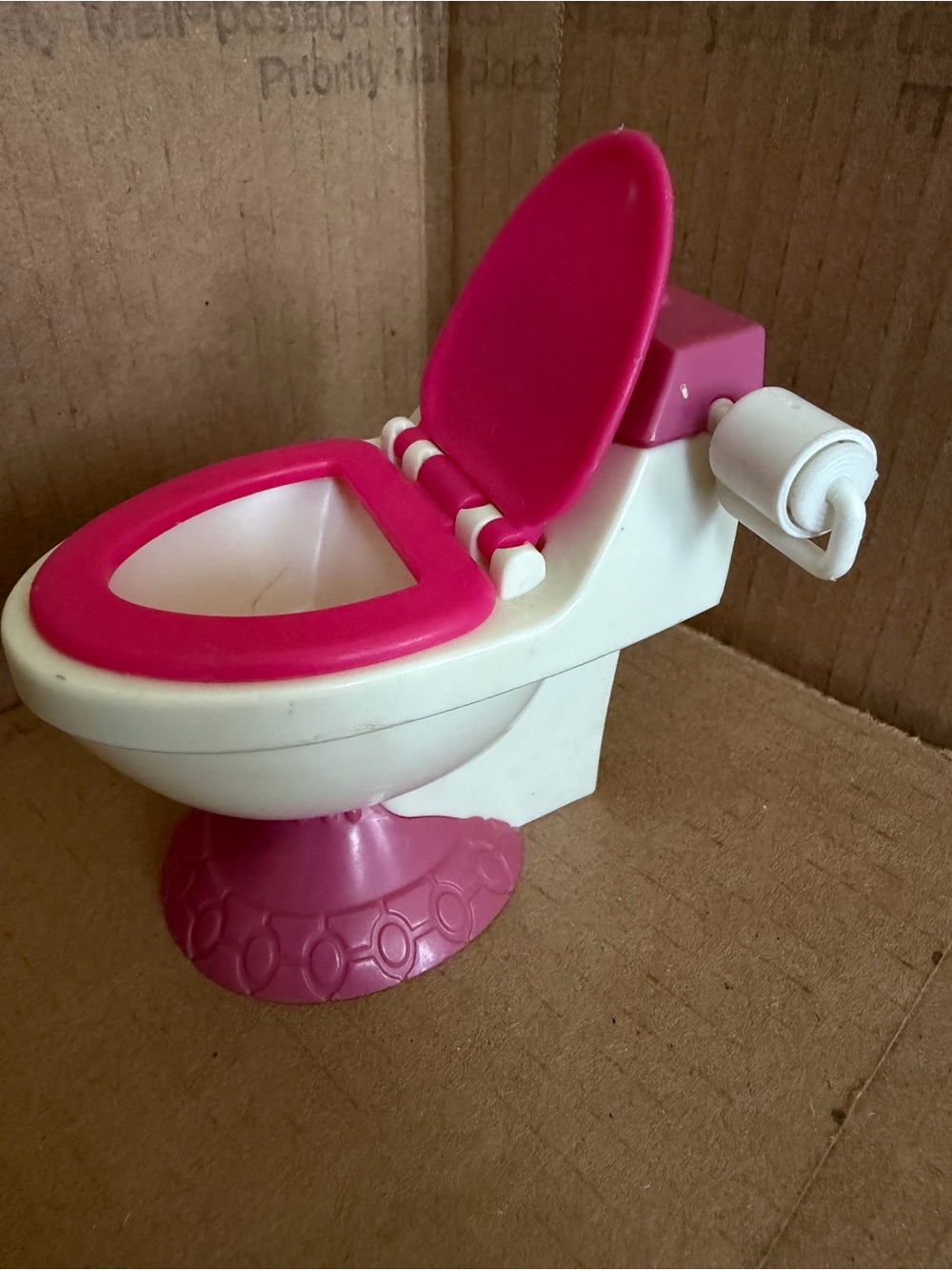 Barbie Pink & White Toy Toilet Accessory